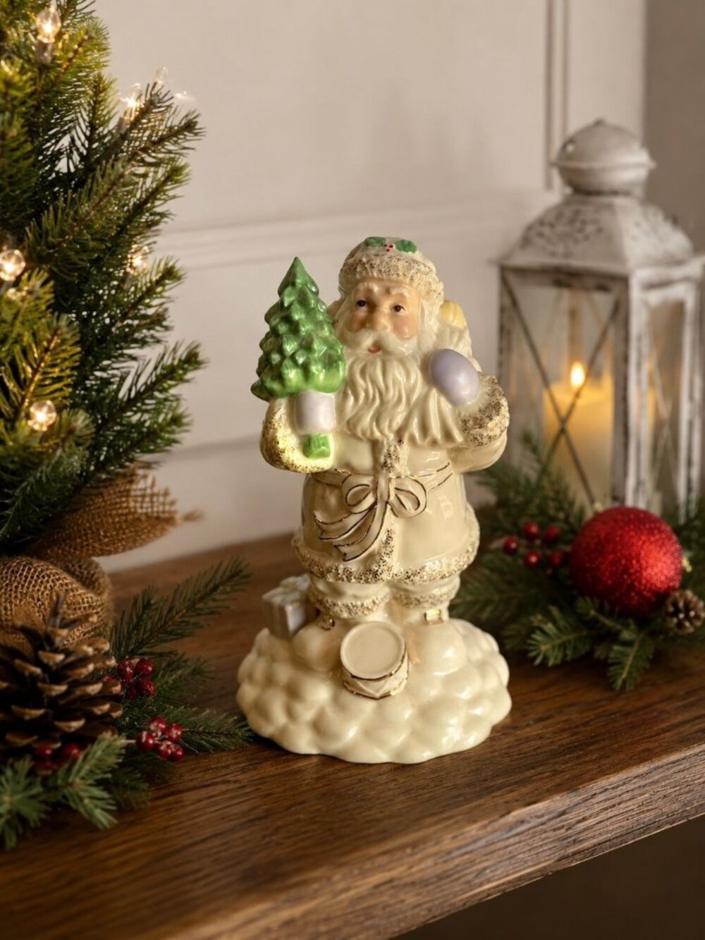 Lenox Ivory Gold Santa Figurine Christmas Tree Teddy Bear 7" Holiday Decor